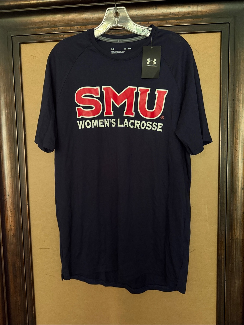 Under Armour Navy SMU Women's Lacrosse Short Sleeve Tee with Red Logo